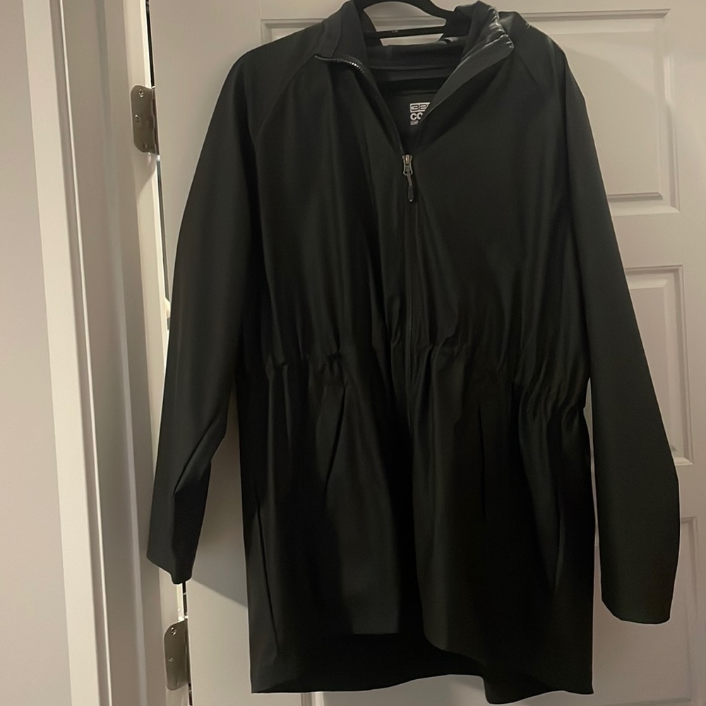 Long black rain jacket